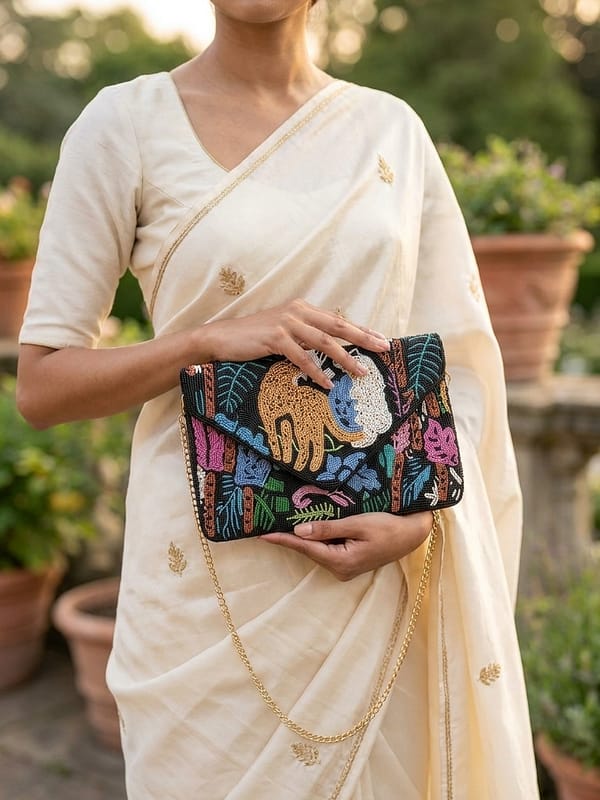 Safari Majesty Beaded Clutch Bag
