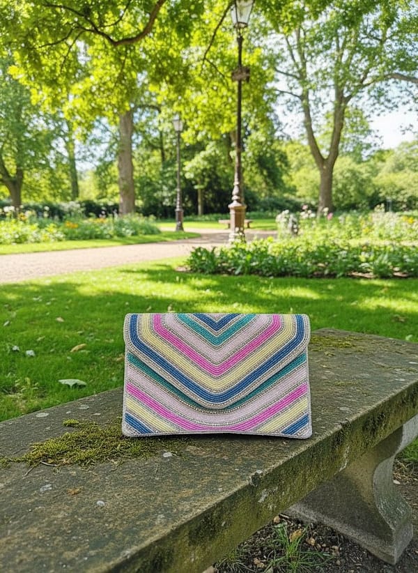 deca4744-7d3d-453e-a4df-187514808928 Meadow Stripe Handcrafted Pastel Beaded Clutch