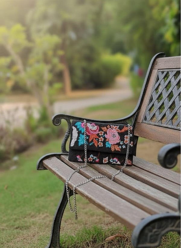 Untitled Floral Embroidered Clutch Bag